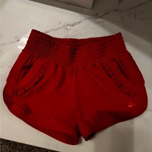 Vibrant Red Kids dance Shorts with Ruffled Pockets